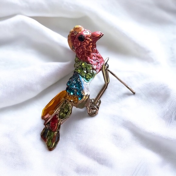 Vintage Gorgeous Beaded Bird Necklace and Earring Jewelry Set with Rhinestones - Picture 6 of 6